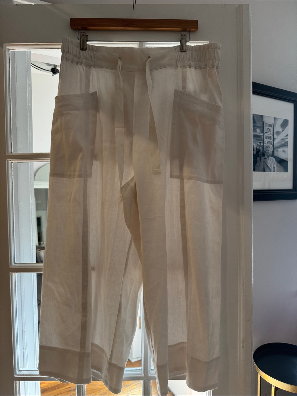 Maeve White Draw Tie Linen Pants- XL